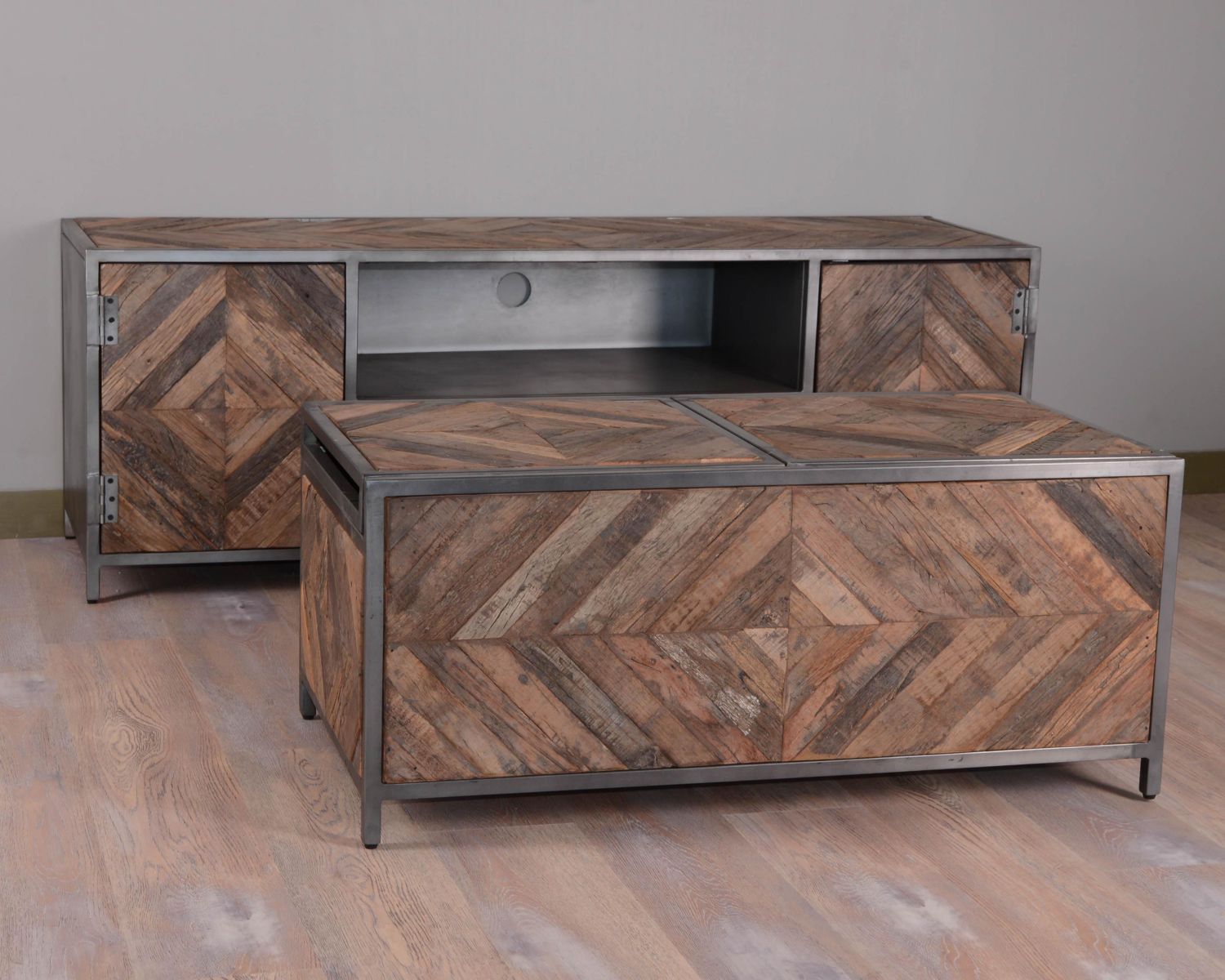 Mesa de centro tipo bar de metal y madera industrial de 100 cm «Wood»