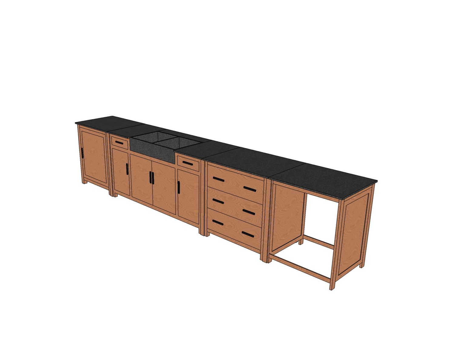 Mueble de fregadero de madera maciza y piedra, 164 cm, «Grand Chef»
