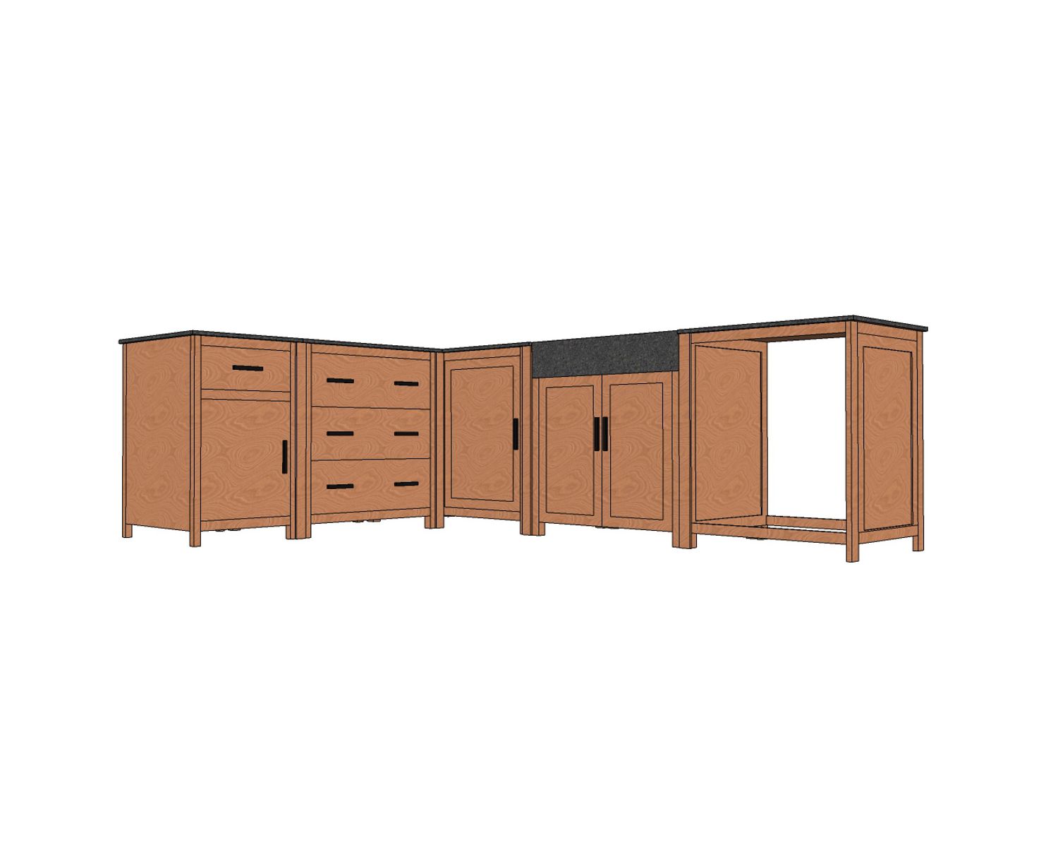 Mueble de fregadero de madera maciza y piedra, 164 cm, «Grand Chef»
