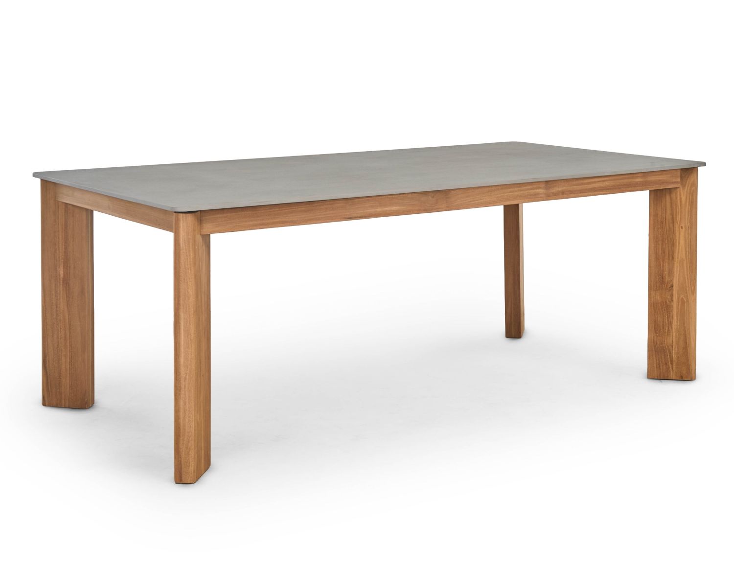 Mesa de comedor de 160 cm con tablero de cerámica gris con efecto hormigón «Merik» en teca maciza