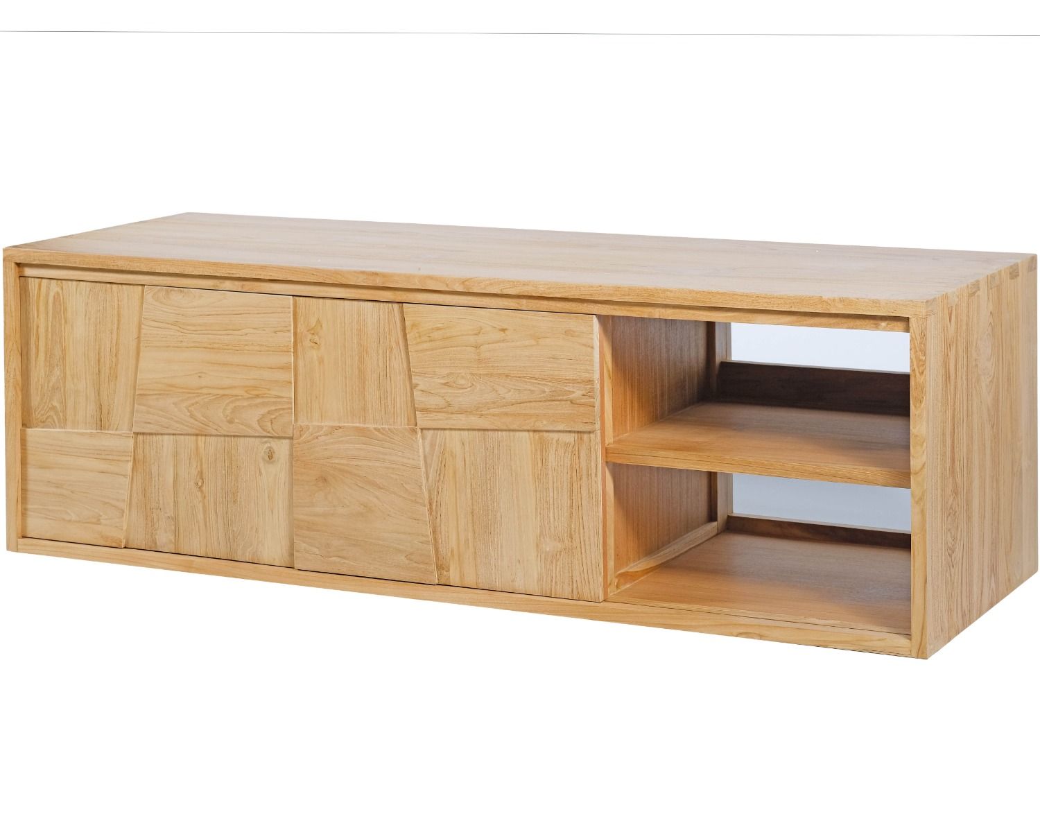 Mueble bajo lavabo suspendido de teca con puertas correderas de 140 cm «Tao»