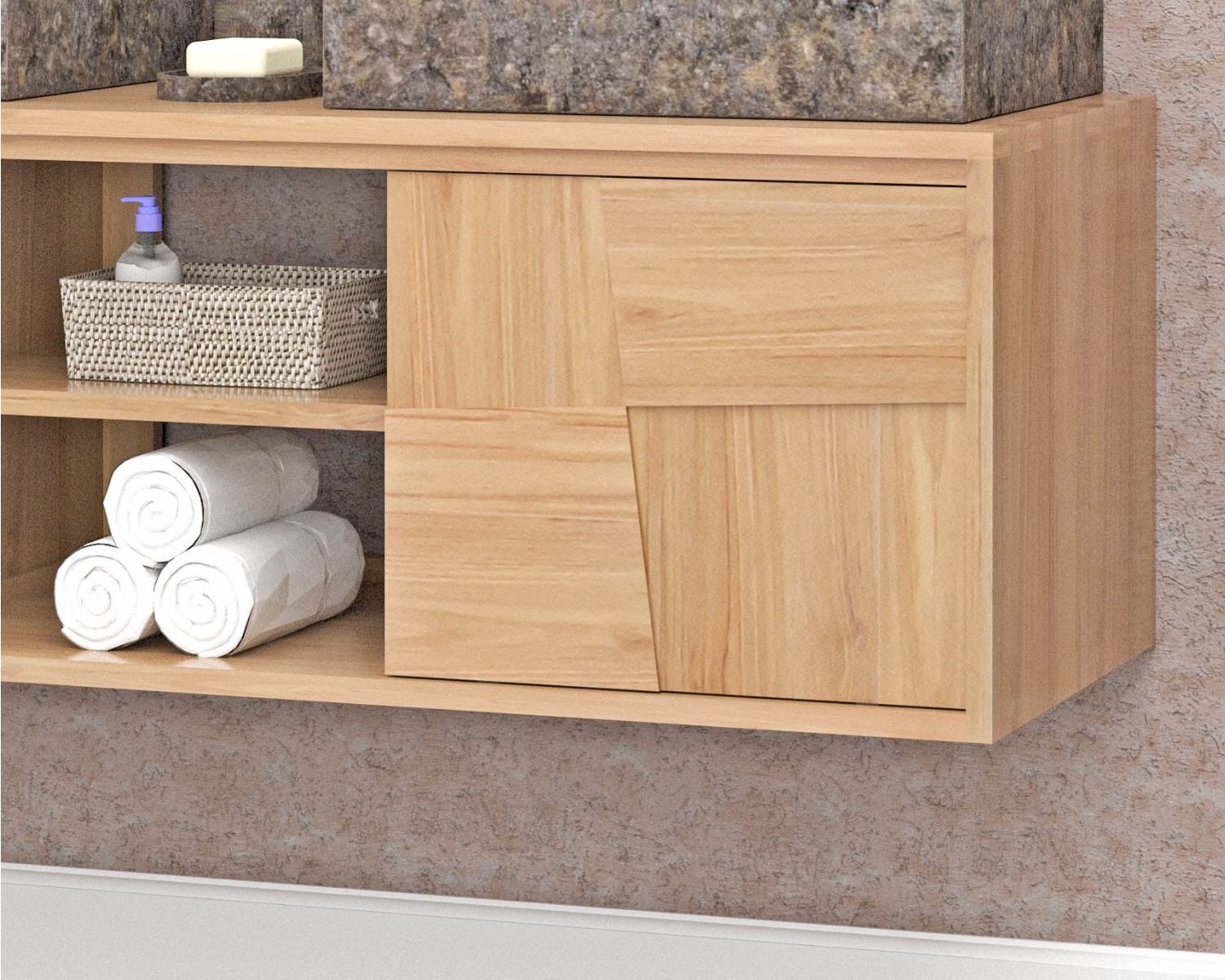 Mueble bajo lavabo suspendido de teca con puertas correderas de 140 cm «Tao»