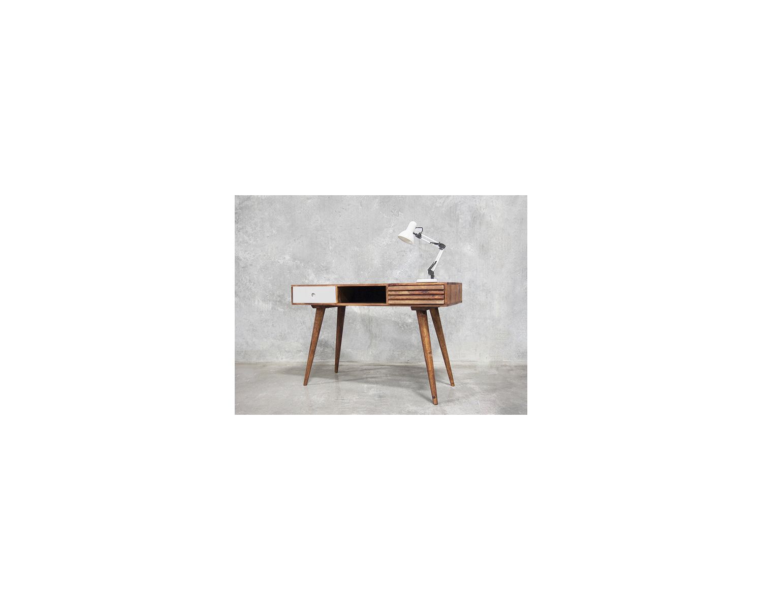Escritorio escandinavo de palisandro «Vintage grey» con cajón blanco