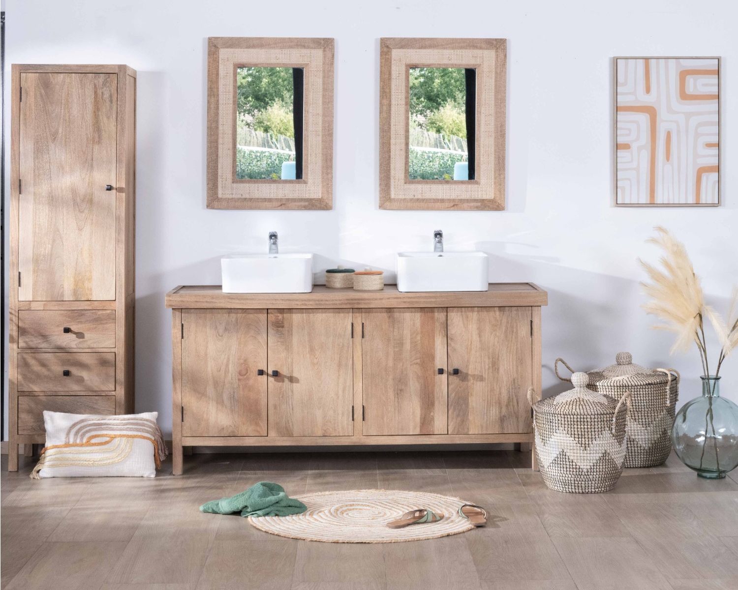 Mueble de almacenamiento de madera maciza de mango con puerta y cajones «Maestro»