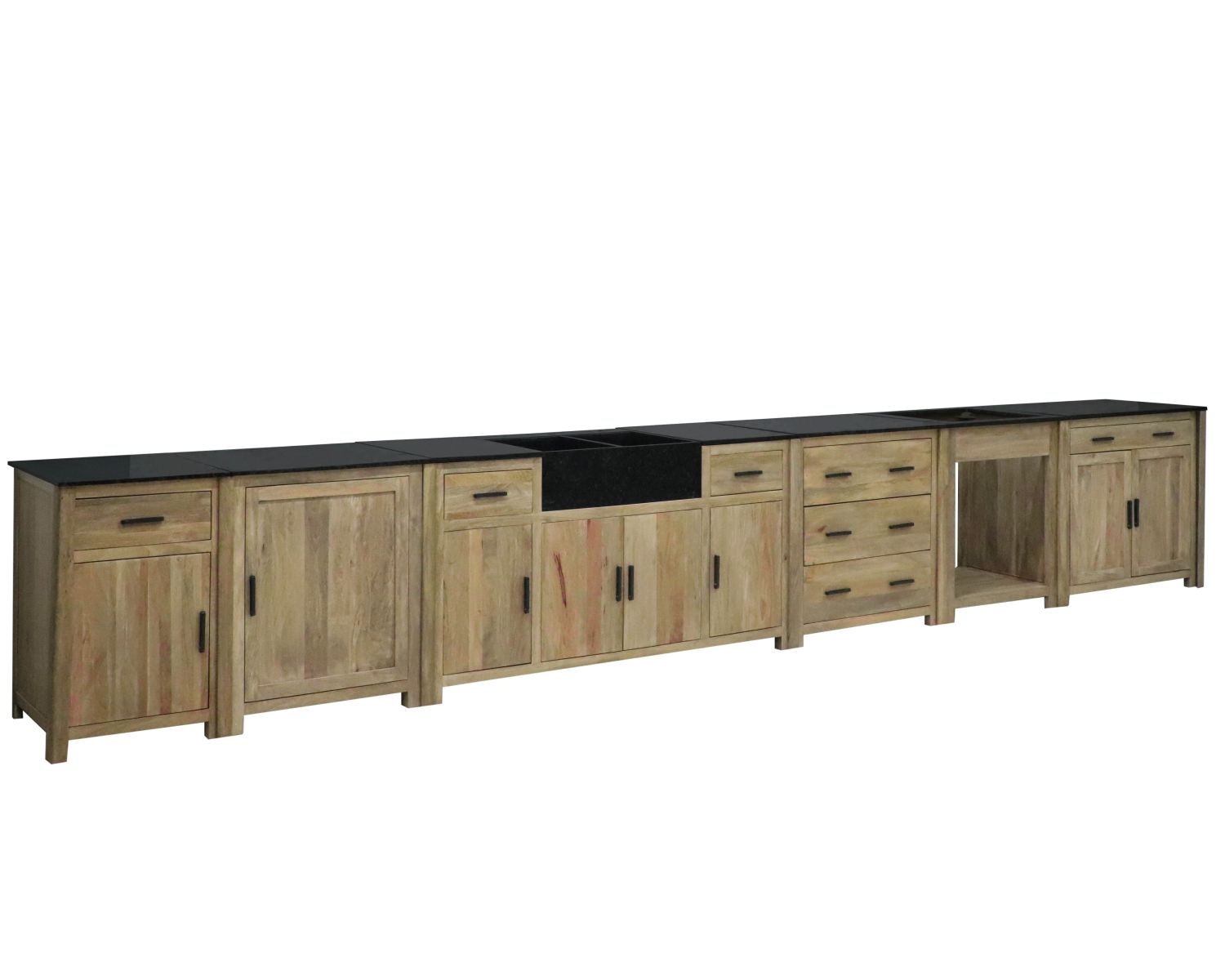 Mueble de fregadero de madera maciza y piedra, 164 cm, «Grand Chef»