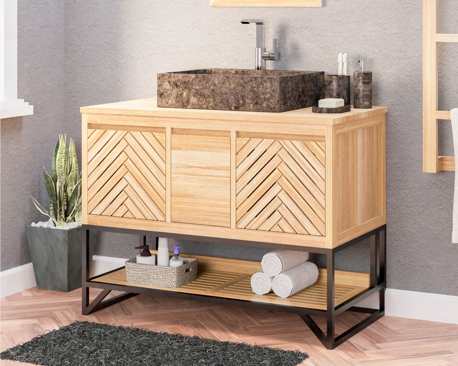 Lavabo rectangular de diseño en mármol pulido gris «Stone»