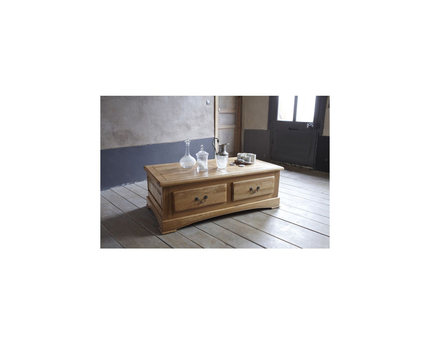 Mesa de centro con 2 cajones de roble macizo «Antique»