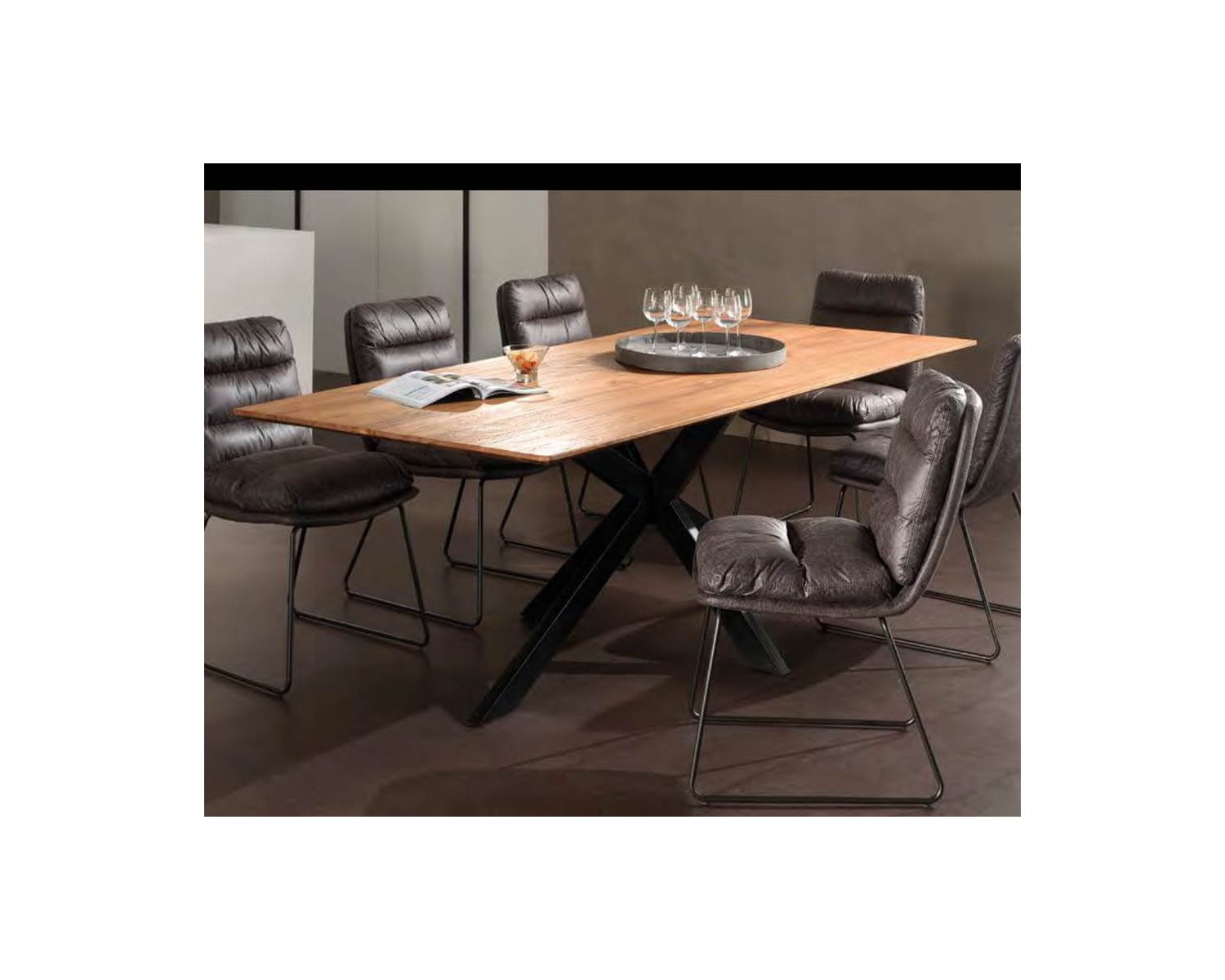 Mesa de comedor grande de madera reciclada y metal, 220 cm, «Copley»