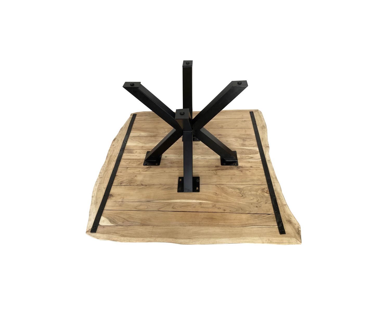 Mesa de comedor de acacia con patas «3D» de mikado y tablero cuadrado de 150 cm