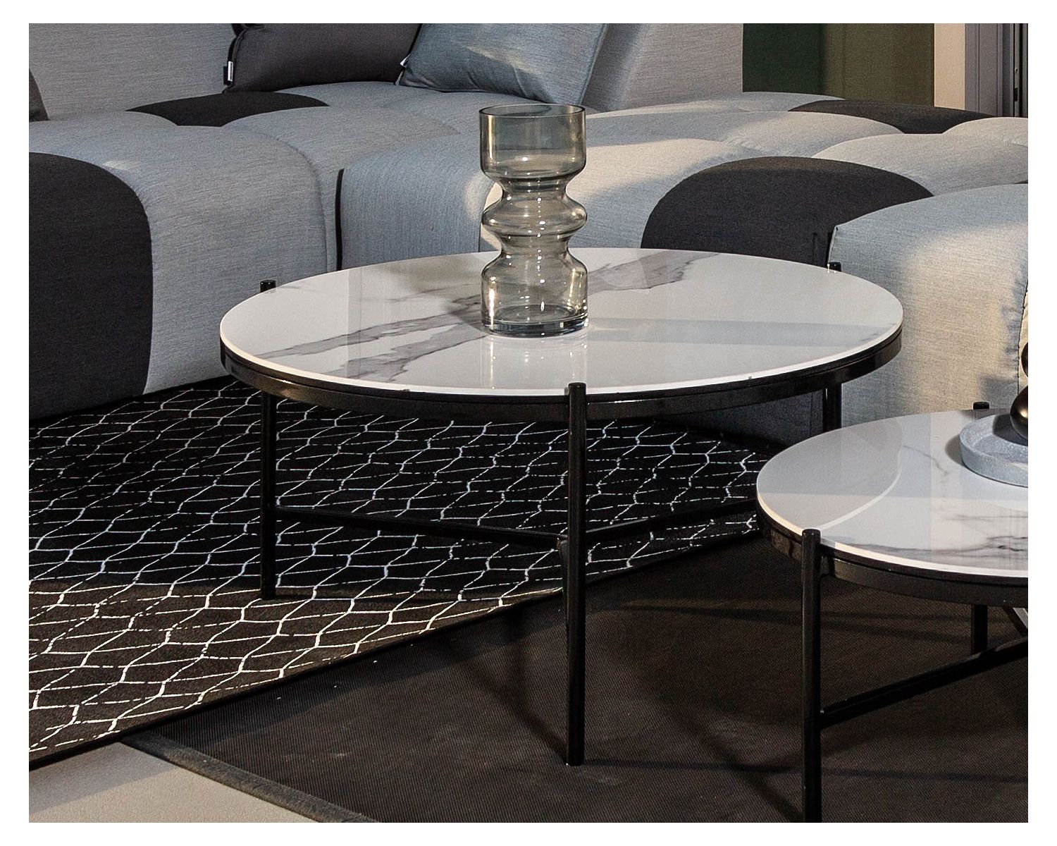 Mesa de centro blanca y negra, de cerámica y aluminio, 80 de diámetro, «Lazy Beach»