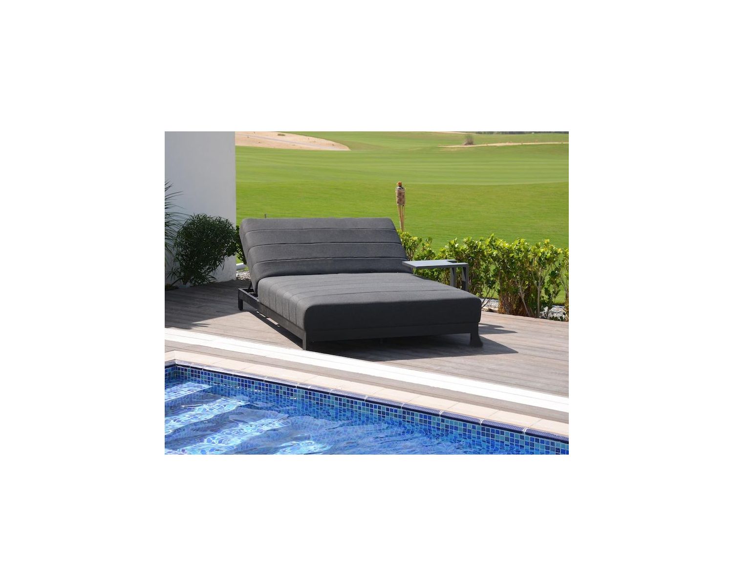 Tumbona doble gris y negra con tejido Sunbrella «Terrasse»