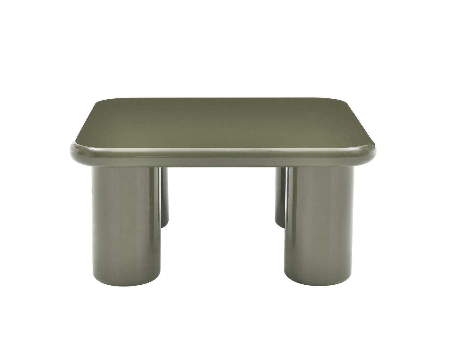 Mesa de centro cuadrada de 70 cm, de estilo minimalista, en color verde salvia «Nalya», con una base escultural