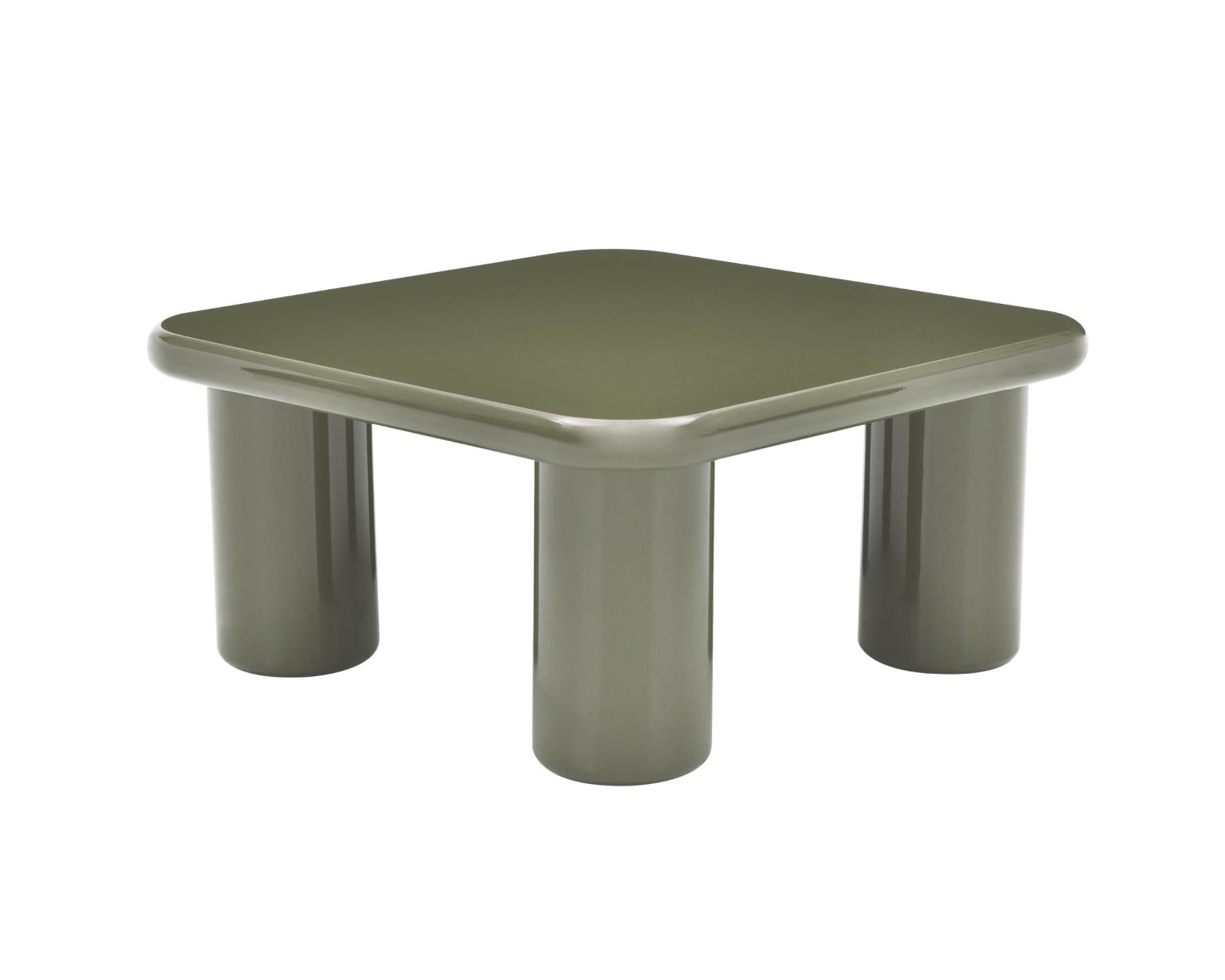 Mesa de centro cuadrada de 70 cm, de estilo minimalista, en color verde salvia «Nalya», con una base escultural