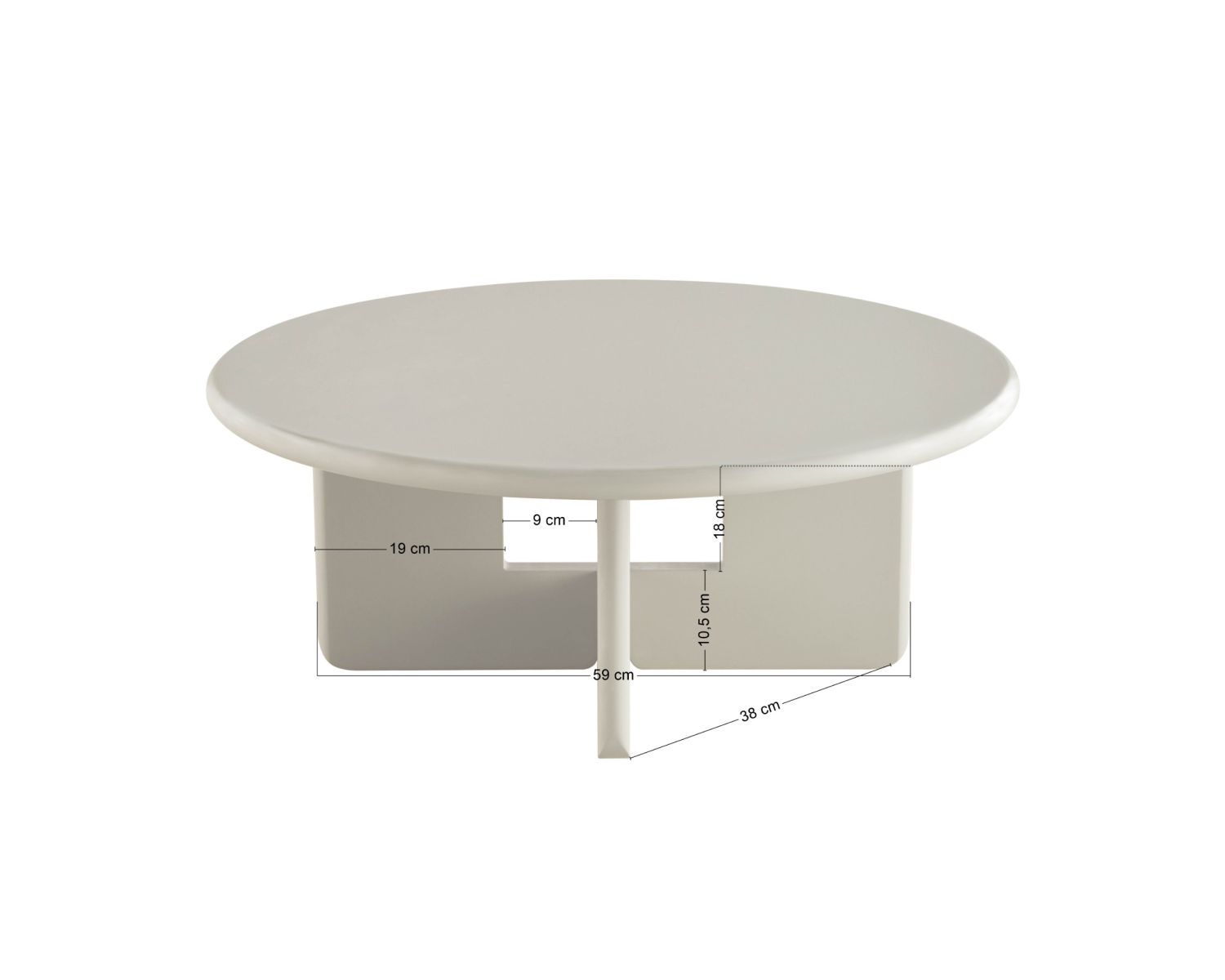 Mesa de centro redonda de 80 cm, color beige, modelo «Nalya», con base escultural
