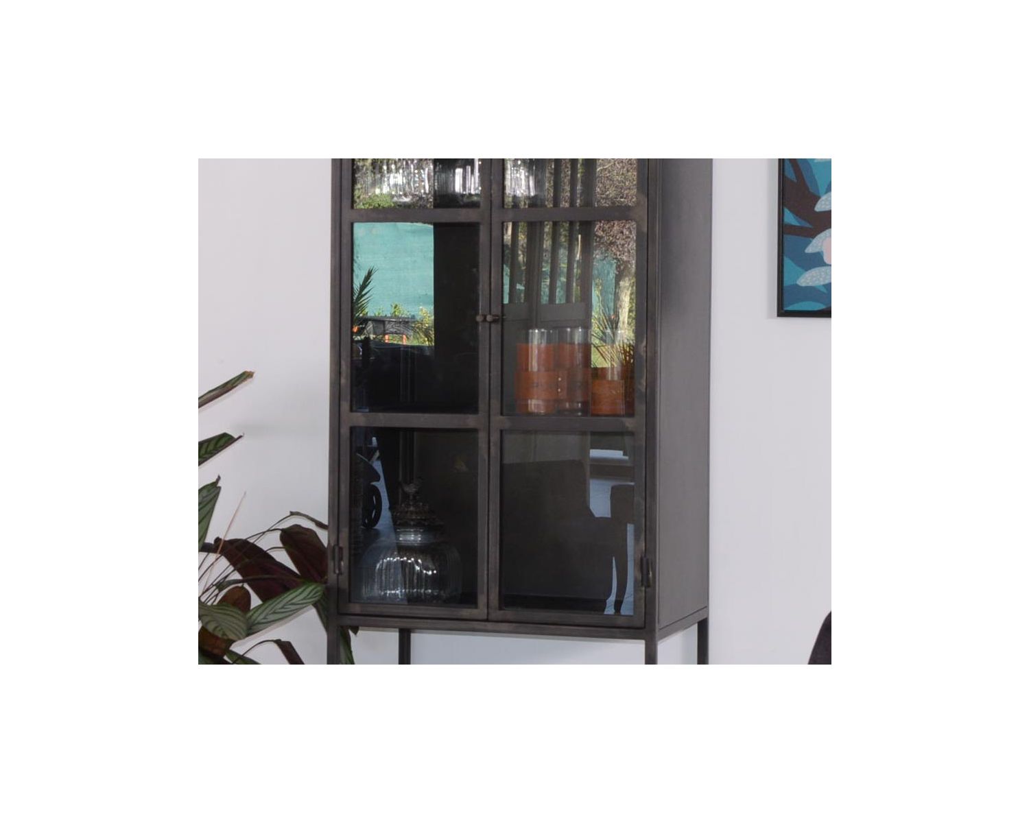 Vitrina estilo «Factory» de dos puertas, de metal negro y cristal «Black Cook»