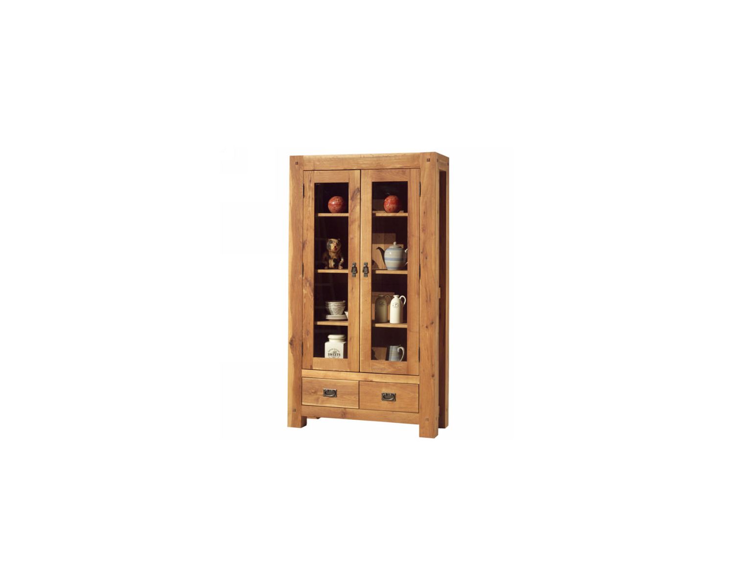 Vitrina rústica de roble macizo aceitado, con 2 puertas y 2 cajones «Lodge Casita»