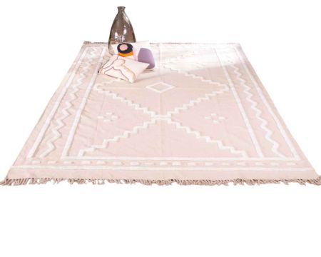 Gran alfombra rectangular de color beige con motivos bordados en blanco «Matis», 200 x 300 cm