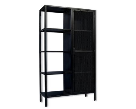 Armario industrial de metal negro, 1 puerta y 4 estantes, modelo «Atelier», alt. 180