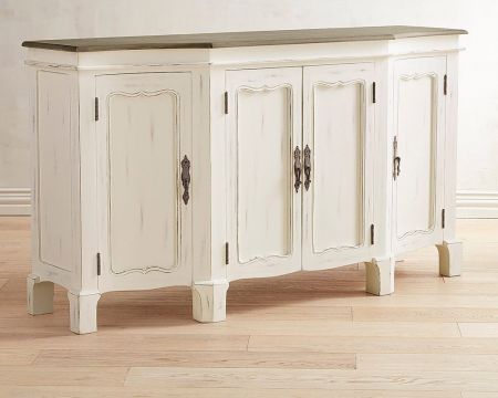 Aparador de 4 puertas en blanco roto envejecido con estante de madera «Héritage»