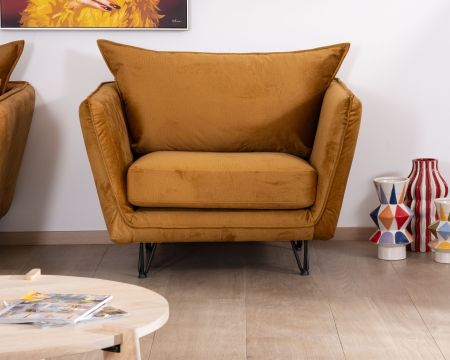 Sillón vintage de color ocre, de tela y metal, ultracómodo «Hasting»
