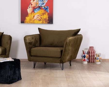 Sillón de color caqui con tejido ultrasuave y diseño vintage «Hasting»