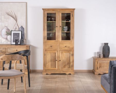 Aparador de estilo rústico de madera de mango con puertas acristaladas «Sarah»