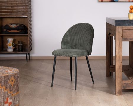 Juego de 4 sillas de comedor de terciopelo verde salvia oscuro «Bellot», de estilo vintage