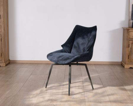 Lote de 2 sillas de comedor de estilo vintage, con tapizado de tela azul oscuro y patas de metal, diseño «Niko»