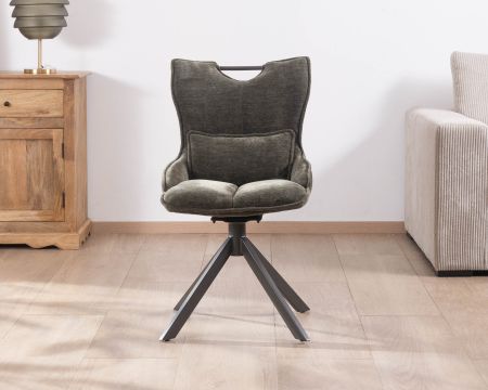 Lote de 2 sillas de tela verde con base giratoria de metal «Biorg», estilo retro