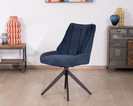 Lote de 2 sillas de comedor de tela azul noche «Webber», con asiento de diseño y base giratoria de 4 patas de metal