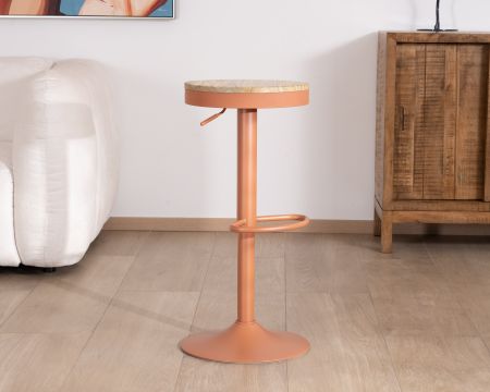 Lote de 2 taburetes de bar regulables en altura «Juo», de madera y metal en color terracota