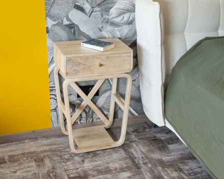 Mesita de noche de estilo minimalista y retro de madera de mango «Loopie»