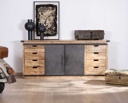 Aparador de metal y madera de 200 cm con puertas correderas «Caractère»