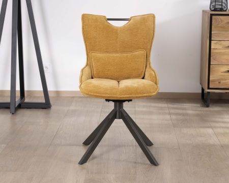 Lote de 2 sillas de tela amarillo mostaza con base giratoria de metal «Biorg», estilo retro