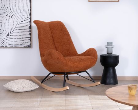 Sillón mecedora contemporáneo de tela bouclé color terracota «Calista»
