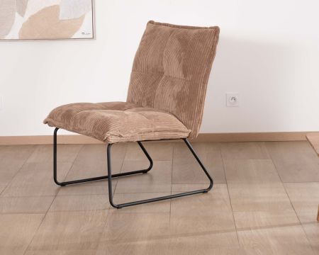 Lote de 2 sillones sin reposabrazos de terciopelo acanalado color camel «Calvin»