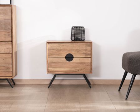 Mesita de noche con 2 cajones de acacia natural «Spot»