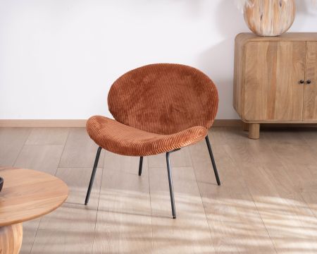 Sillón lounge de diseño en terciopelo acanalado color óxido «Sonate»