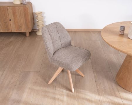 Silla de comedor de estilo escandinavo «Miloé», con tapizado de chenilla gris y patas de madera giratorias 360°