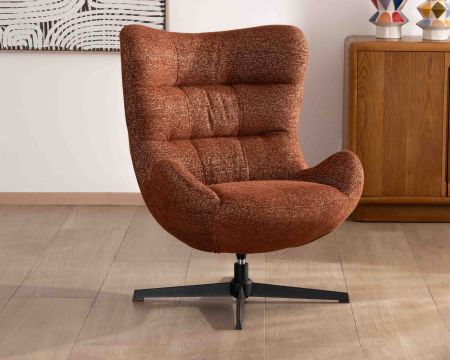 Sillón envolvente y giratorio de estilo acogedor y retro «Calista», en tejido bouclé color terracota