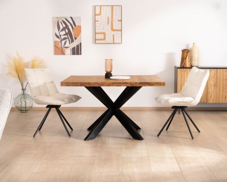 Mesa de comedor cuadrada de teca con patas de metal, 130 cm, «Zenia»