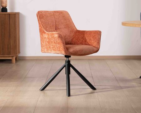 Lote de 2 sillas «Ewing» de tela color terracota con reposabrazos y base giratoria de metal
