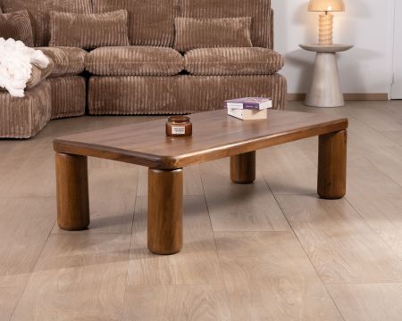 Mesa de centro de diseño minimalista con patas redondas «Padouk» de madera maciza de mango