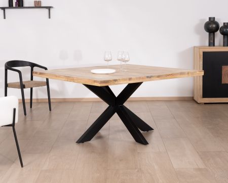 Mesa de comedor industrial cuadrada de 150 x 150 cm, de metal y madera, «Caractère»