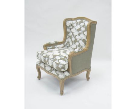 Sillón bergère con estampado de ginkgo en tonos topo y crema «Sofia», ultracómodo