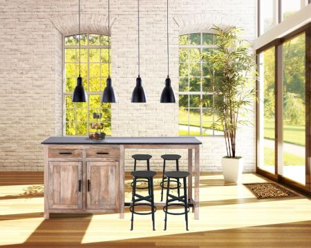 Isla central de madera de mango y granito con zona de comedor «Grand Chef»