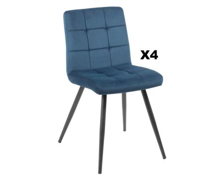 Juego de 4 sillas escandinavas de tela azul y metal negro «Sando» de Casita