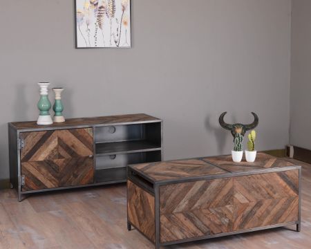 Mesa de centro tipo bar de metal y madera industrial de 100 cm «Wood»