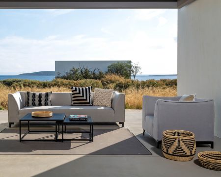 Conjunto de jardín acogedor de 3 piezas en tela Sunbrella gris claro «Andaman Island»
