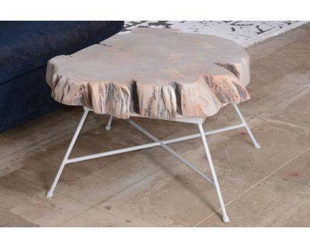 Mesa de centro de madera de tronco con patas de metal «Nervure»